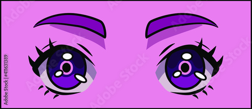 Manga eyes of cartoon female character. Vector design for t-shirt graphics, fashion prints, tees, stickers, posters.