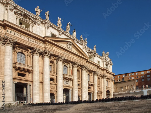 Famous St. Peters square or Piazza San Pietro in Rome with Saint Peter basilica