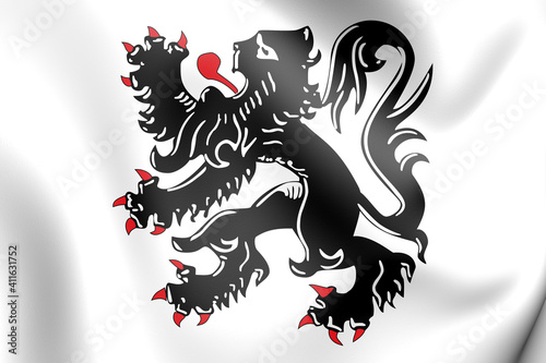 3D Flag of Binche (Hainaut province), Belgium. 3D Illustration. photo
