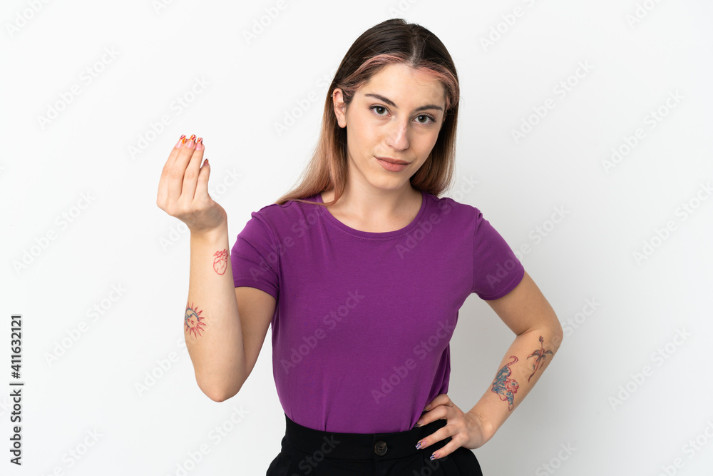Young caucasian woman isolated on white background making Italian gesture Young caucasian woman isolated on white background making Italian gesture