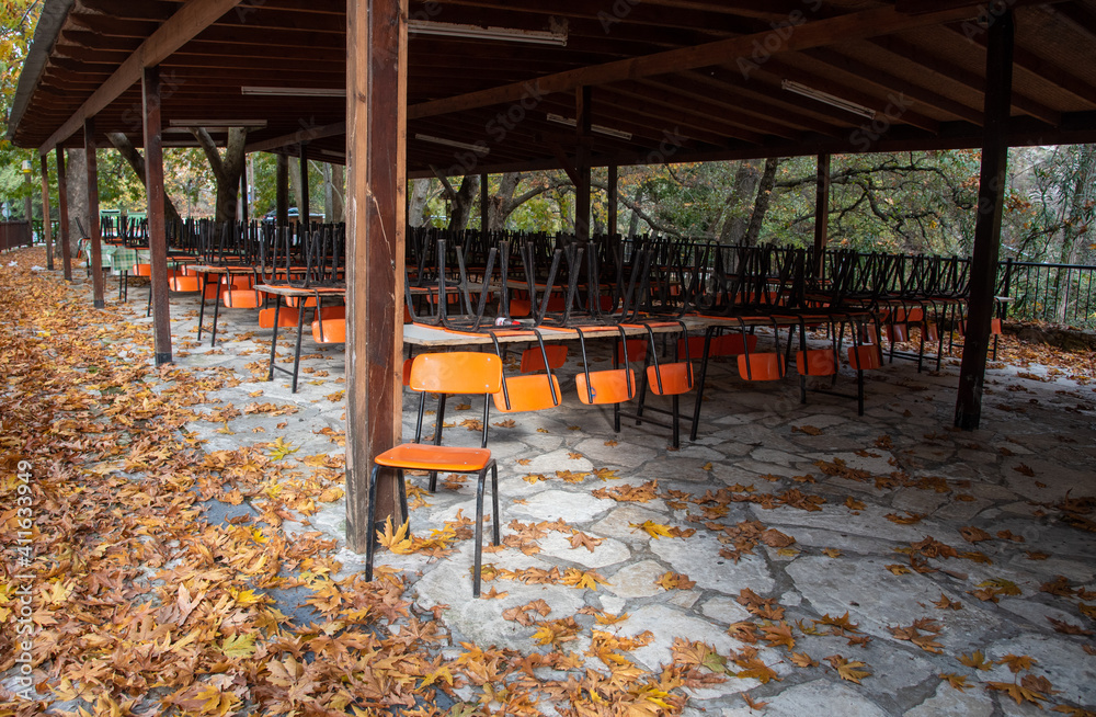 Empty restaurant during coronavirus covid-19 pandemic.