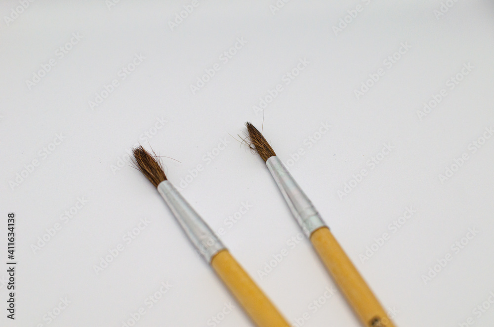 Two art brushes for drawing close-ups on a white background. Two art brushes for drawing close-ups on a white background.