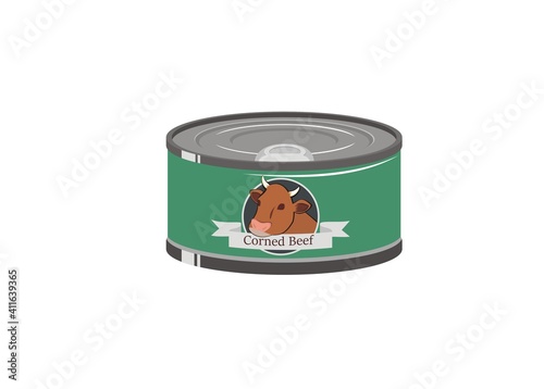 Corned beef in short round can. Simple flat illustration