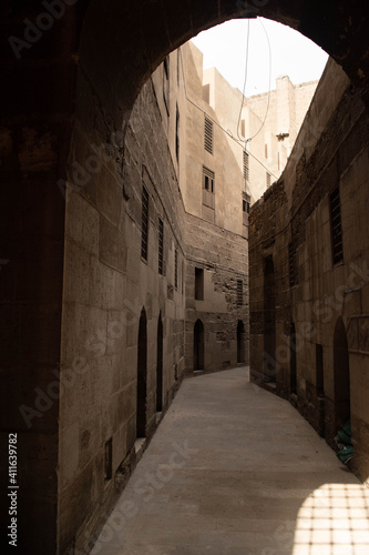 A corridor inside the Sultan Hassan Mosque and School in Cairo