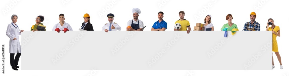 Diverse professionals with banner Diverse professionals with banner