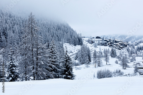 Villaggio alpino innevato