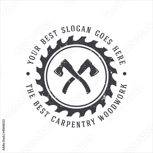 retro vintage, woodwork carpentry logo design template, vector illustration
