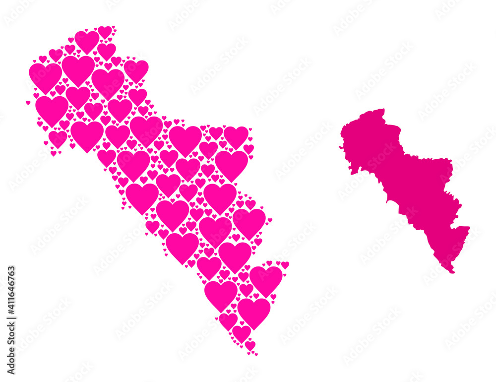 Love mosaic and solid map of Greece - Andros Island. Collage map of Greece - Andros Island composed with pink love hearts. Vector flat illustration for dating abstract illustrations.