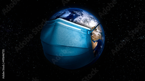 Corona virus concept world outbreaking earth put mask to fight against spread viral infection