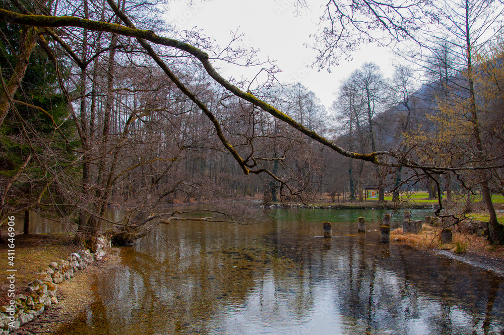 Beautiful river Bosna in the park Vrelo Bosne in Bosnia and Herzegovina Beautiful river Bosna in the park Vrelo Bosne in Bosnia and Herzegovina