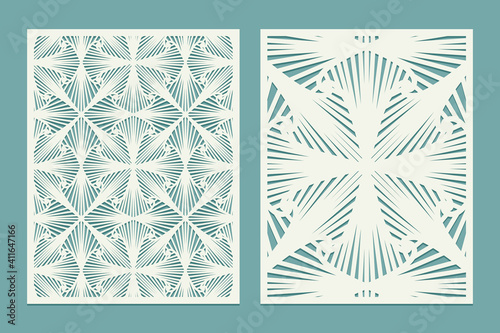 Die and laser cut decorative wall panels. Screen panels with cell pattern. Laser cutting decorative mesh borders patterns. Set of Wedding Invitation or greeting card templates.