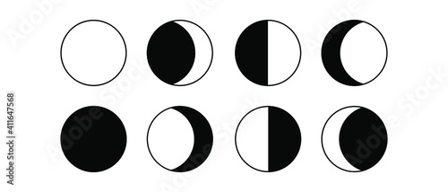 Moon phases flat icon illustration isolated on white background.