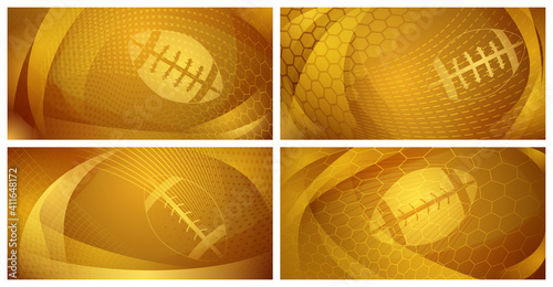 Set of four rugby backgrounds with big ball in yellow colors