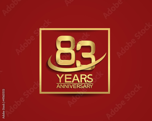 83 years anniversary with square and swoosh golden color isolated on red background can be use for special celebration moment © VECTORKURO