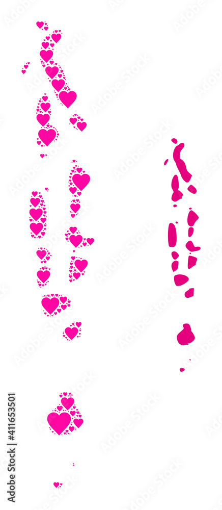 Love pattern and solid map of Maldives. Mosaic map of Maldives created with pink love hearts. Vector flat illustration for dating abstract illustrations. Love pattern and solid map of Maldives. Mosaic map of Maldives created with pink love hearts. Vector flat illustration for dating abstract illustrations.