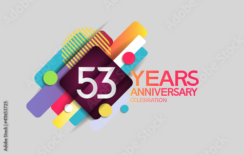 53 years anniversary colorful design with circle and square composition isolated on white background can be use for party, greeting card, invitation and celebration event