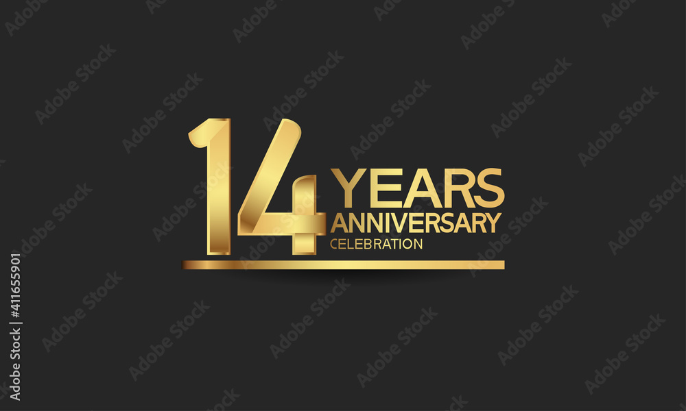 14 years anniversary celebration with elegant golden color isolated on black background can be use for special moment, party and invitation event