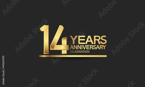 14 years anniversary celebration with elegant golden color isolated on black background can be use for special moment, party and invitation event