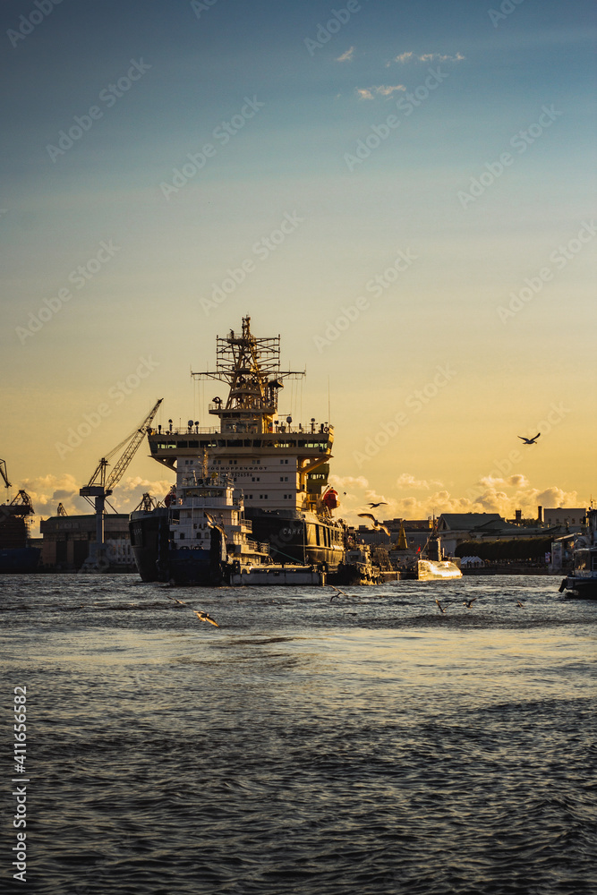 Icebreaker on the neva river in St. petersburg