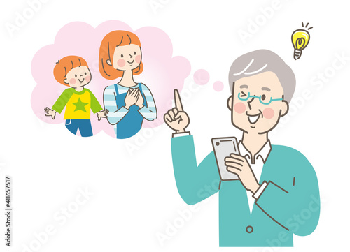 スマホで娘と孫と通話して安心させたいシニア男性