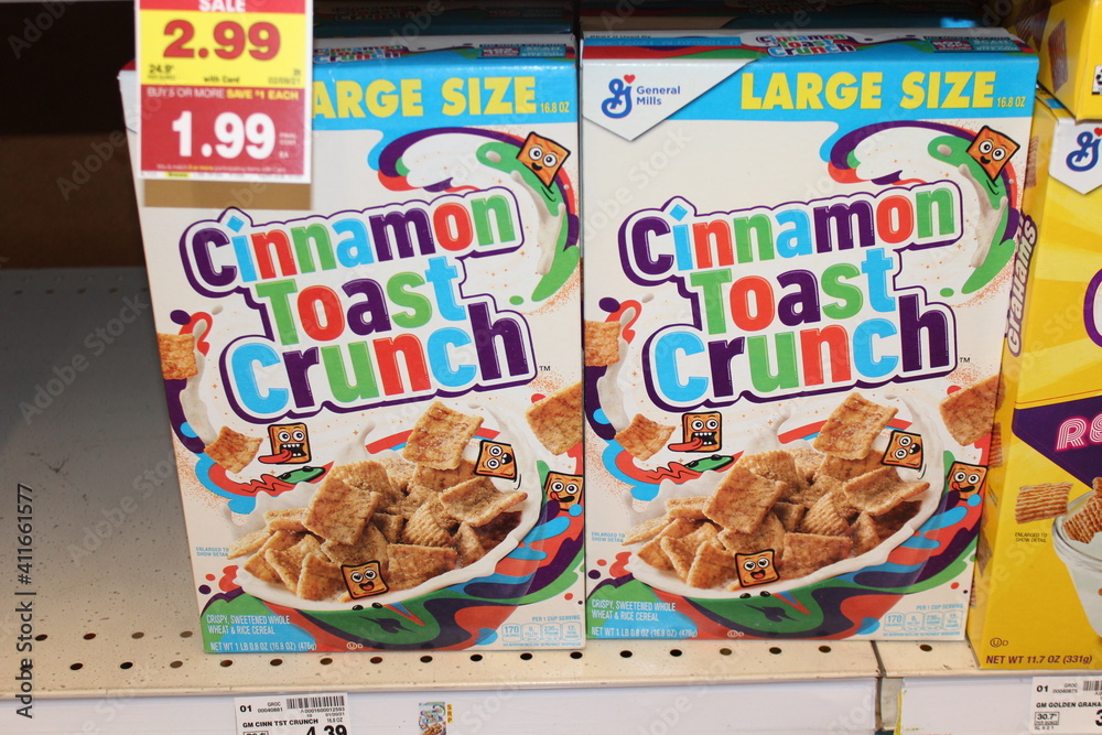 Cinnamon Toast Crunch shot closeup that's bright and colorful in a