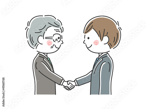 握手をする日本人ビジネスマンのイラスト