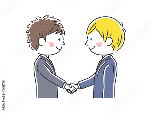 握手をする日本人と白人のビジネスマンのイラスト