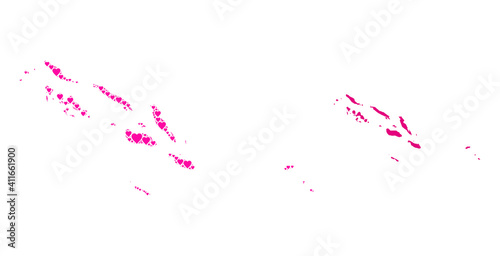 Love collage and solid map of Solomon Islands. Collage map of Solomon Islands is composed from pink lovely hearts. Vector flat illustration for love abstract illustrations.