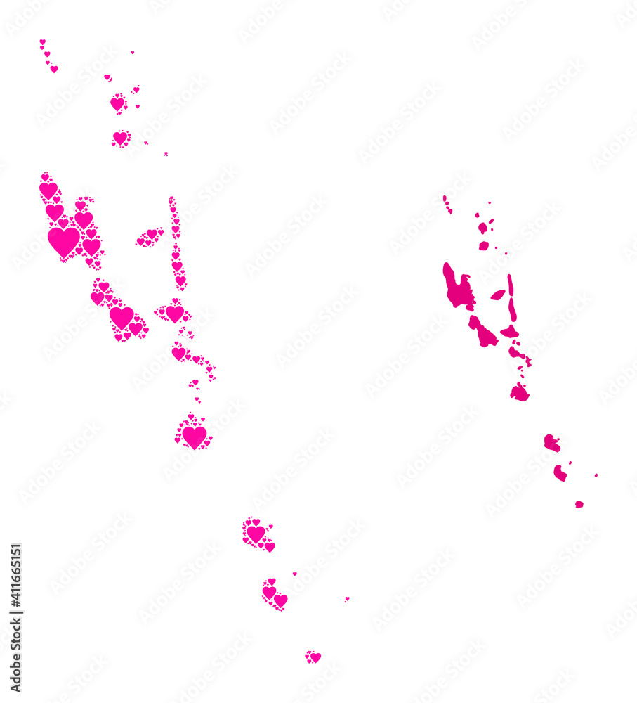 Love collage and solid map of Vanuatu Islands. Collage map of Vanuatu Islands designed with pink valentine hearts. Vector flat illustration for dating concept illustrations.