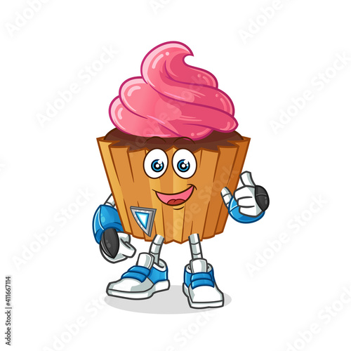 cup cake robot character. cartoon mascot vector