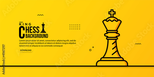 Chess king linear illustration on yellow background, concept of business strategy and management