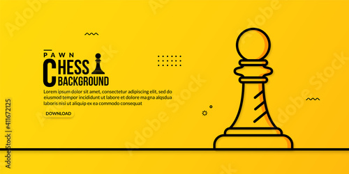 Chess pawn linear illustration on yellow background, concept of business strategy and management