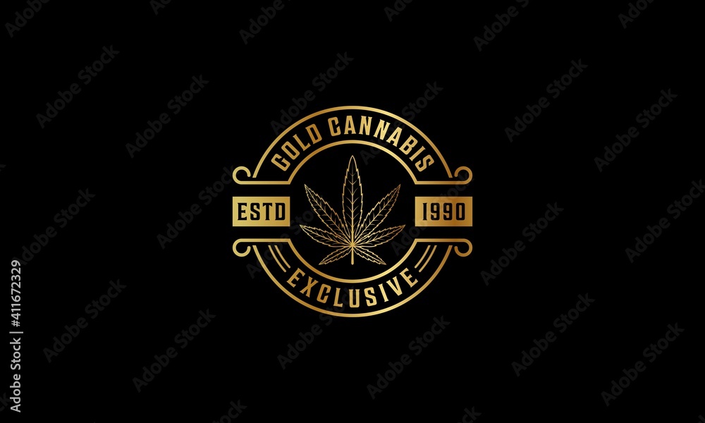 cannabis logo in gold color and black background
