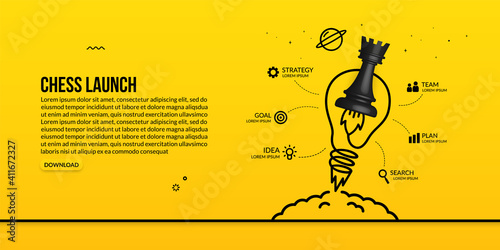 Chess rook launching idea with light bulb infographic concept of business strategy and management