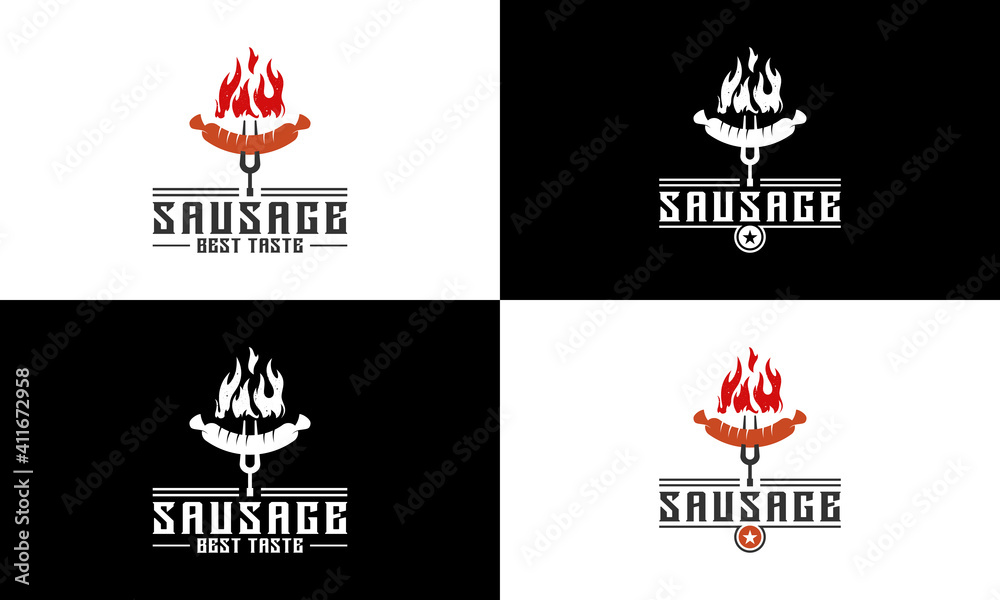 grilled sausage logo with sausage skewer that looks delicious and tasty grilled sausage logo with sausage skewer that looks delicious and tasty
