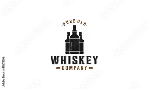 whiskey logo with three whiskey bottles on white background