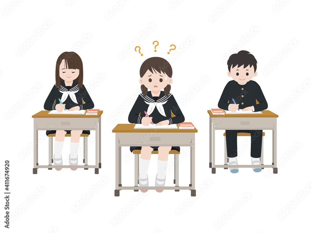 Fototapeta premium 授業風景 授業についていけない わからない 学生 生徒 イラスト素材