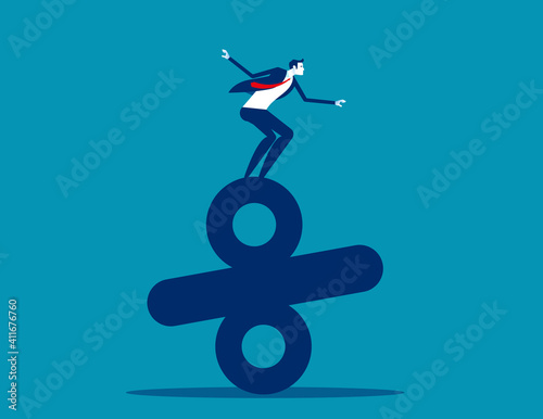 Businessman standing on top of percentage. Business balance concept