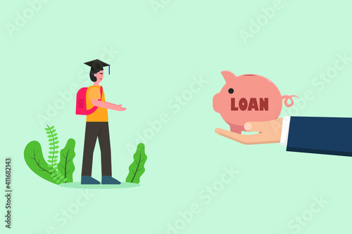 Education vector concept: Hand of businessman giving loan education for student 