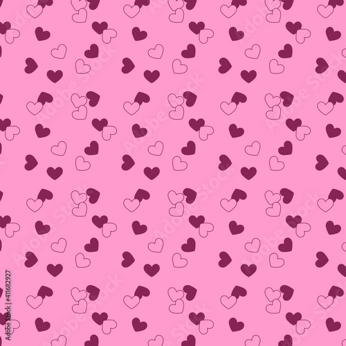 Seamless background for creative works in the scrapbooking technique. Material for scrapbooking with hearts. Retro seamless pattern. Colored hearts on a colored background.