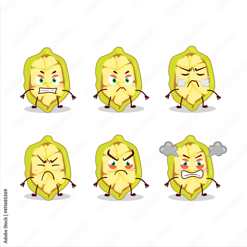 Slice of cupuacu cartoon character with various angry expressions Slice of cupuacu cartoon character with various angry expressions