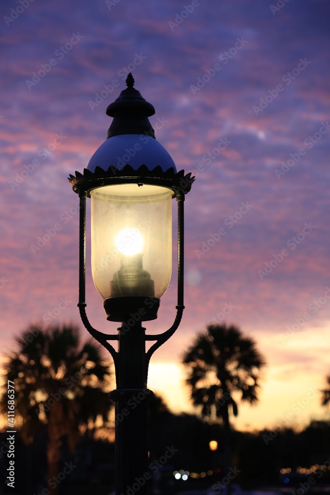 street lamp in the sunset