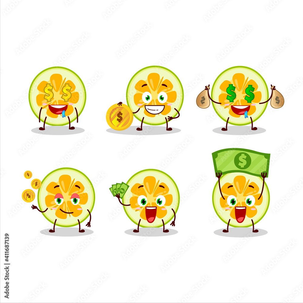 Slice of jackfruit cartoon character with cute emoticon bring money Slice of jackfruit cartoon character with cute emoticon bring money