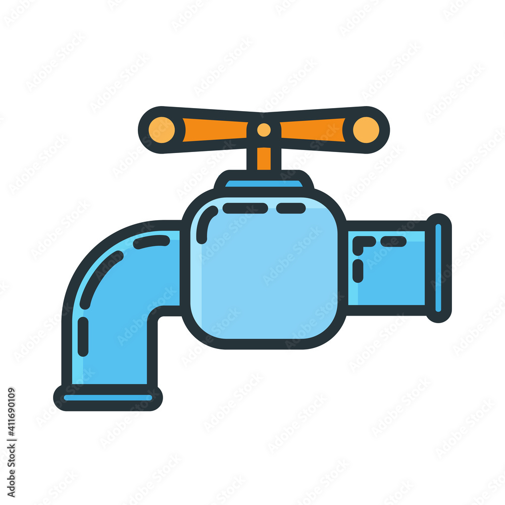 Water home tap icon, faucet house renovation concept line flat vector illustration, isolated on white. Pipeline crane valve Water home tap icon, faucet house renovation concept line flat vector illustration, isolated on white. Pipeline crane valve