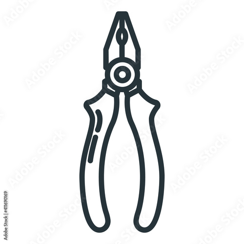 Concept pair of pliers construction tool icon, combination pliers toolkit professional instrument flat line vector illustration, isolated on white.