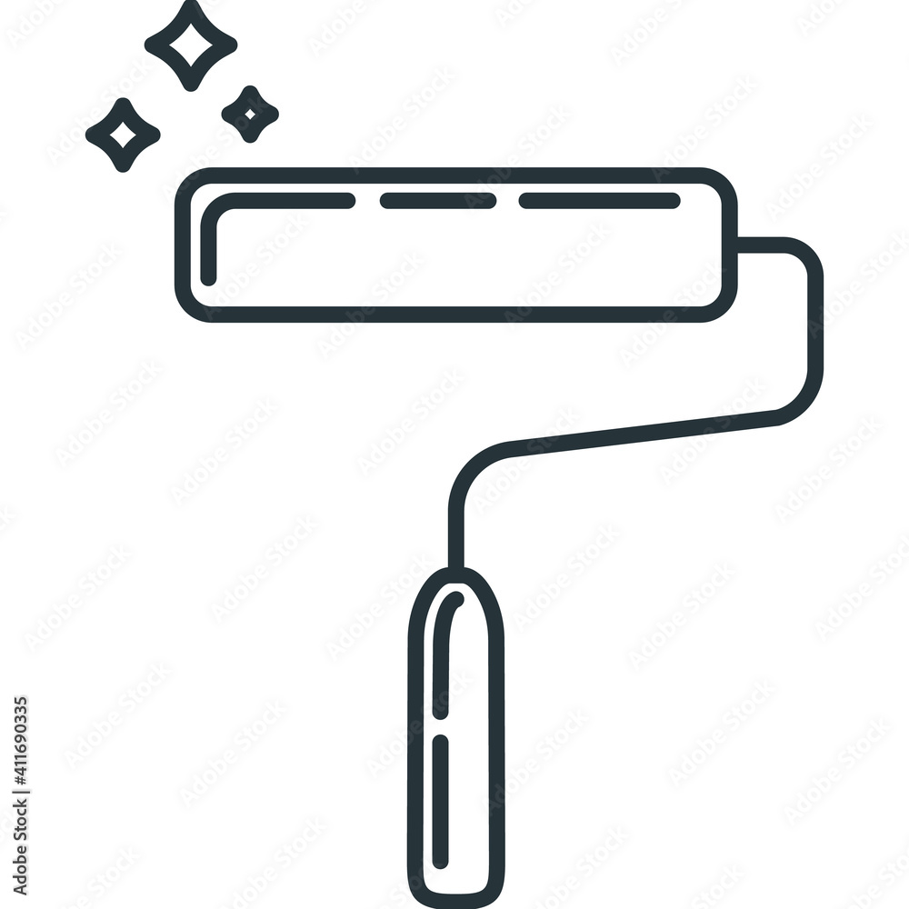 Brush roller for paint renovation house icon toolkit, concept brush repair building art line flat vector illustration, isolated on white. Brush roller for paint renovation house icon toolkit, concept brush repair building art line flat vector illustration, isolated on white.