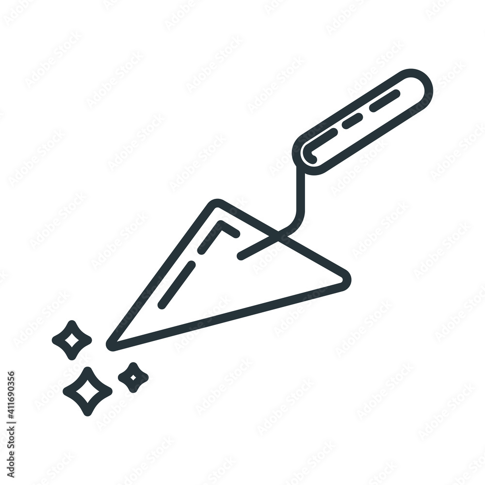 Concept spatula construction tool icon, trowel toolkit professional instrument flat line vector illustration, isolated on white. Concept spatula construction tool icon, trowel toolkit professional instrument flat line vector illustration, isolated on white.