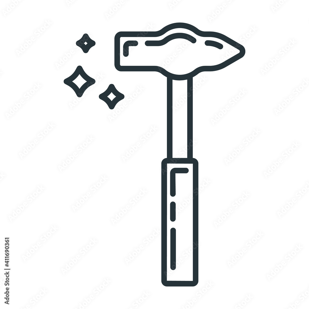 Hammer construction repair tool icon, concept sledgehammer work toolkit renovation house line flat vector illustration, isolated on white. Hammer construction repair tool icon, concept sledgehammer work toolkit renovation house line flat vector illustration, isolated on white.