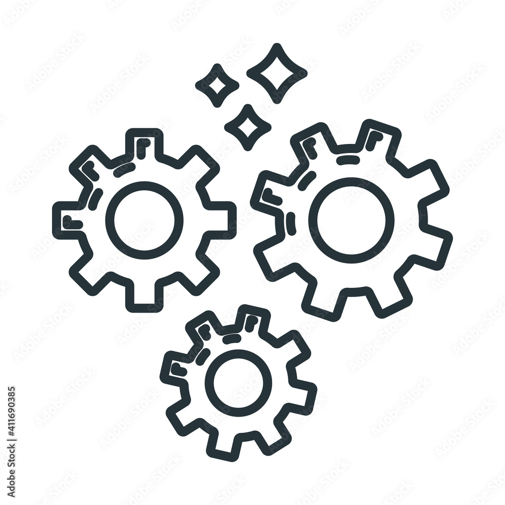 Gear pinion mechanism icon, concept engineering stuff object line flat vector illustration art, isolated on white Gear pinion mechanism icon, concept engineering stuff object line flat vector illustration art, isolated on white