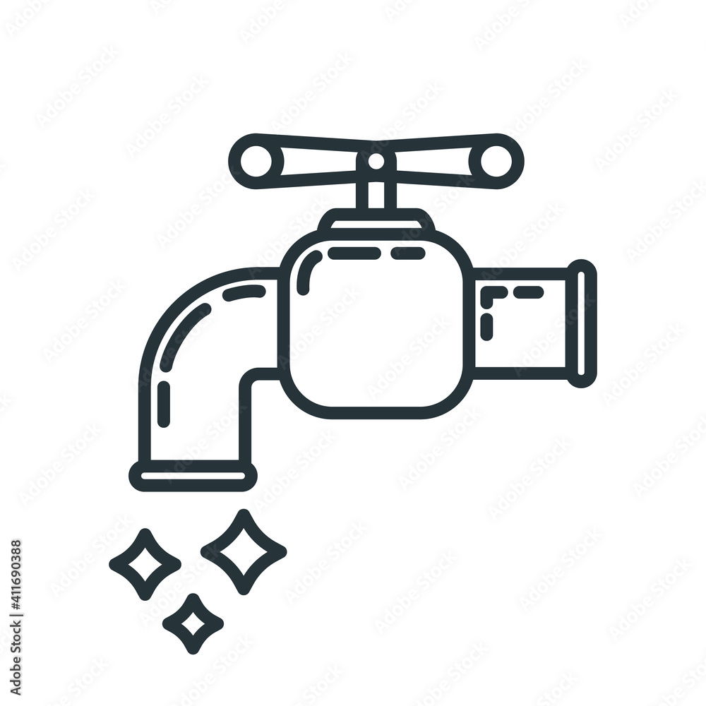 Water home tap icon, faucet house renovation concept line flat vector illustration, isolated on white. Pipeline crane valve Water home tap icon, faucet house renovation concept line flat vector illustration, isolated on white. Pipeline crane valve